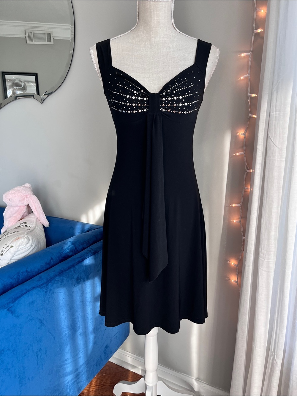 y2k solar usa black dress silver gemstone detail